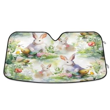 Imagem de Wassud Para-brisa para-sol acessórios de carro dobrável para janela dianteira do carro blocos raios UV coelhos brancos sombra reflexiva 59,7 x 134,6 cm