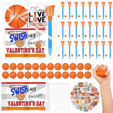 Imagem de Gosodeny 24 Set Valentine's Day Gifts Bulk Basketball Party Favors Basketball Hoop Pens Set Basketball Stress Balls Basketball Card Classroom Rewards Prizes Party Valentine's Present from Teacher