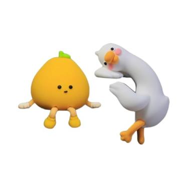 Imagem de WeiLaiKeQi Conjunto de 2 Miniaturas de Enfeites para Painel de Carro: Patos e Toranjas em Formato de Figuras.
