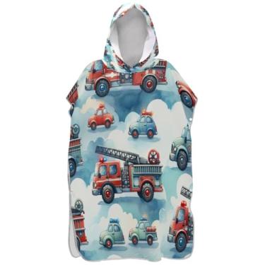 Imagem de Joisal Poncho de surfe absorvente para trocador adulto roupão de praia com capuz toalha de natação caminhões de bombeiro bonitos ponchos de praia para homens