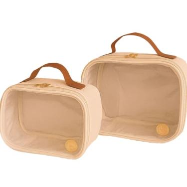 Imagem de Kit 2 peças necessaire maleta transparente organizadora para itens de higiene ou fraldas portátil(Marrom)