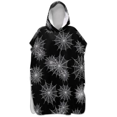 Imagem de Joisal Roupão branco de teias de aranha preto para adultos, poncho de surfe, ponchos femininos leves com capuz, toalhas de banho com capuz