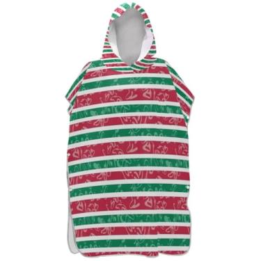 Imagem de Joisal Roupão de mudança de poncho de surfe verde branco vermelho listrado para adultos ponchos femininos de secagem rápida com capuz toalhas de banho de praia com capuz
