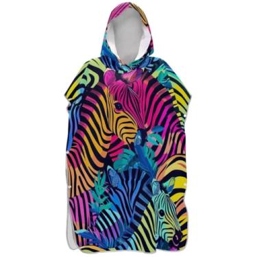 Imagem de Joisal Poncho de surfe plus size para adultos trocador de roupa de praia com capuz toalha de natação retrô neon estampa zebra ponchos de praia para homens