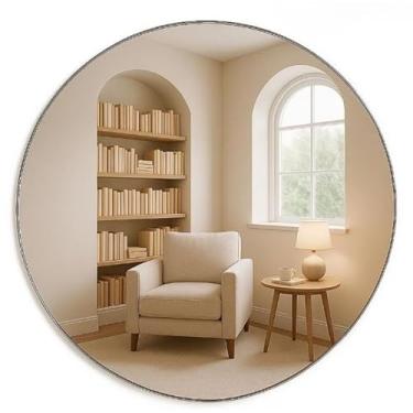 Imagem de Espelho Redondo Decorativo Lapidado em Vidro Real para Sala Quarto e Banheiro Espelho de Parede Moderno (60cm)