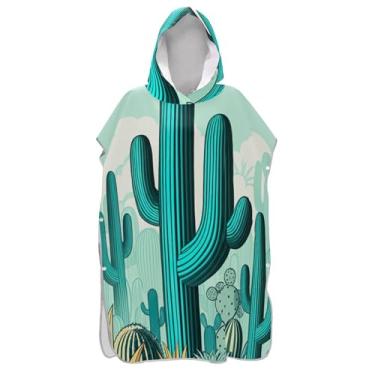 Imagem de TSENQUE Cacto Plantas Verde Chique Surf Poncho Trocador Roupão para Adul Secagem Rápida Unissex Adulto Poncho com Capuz Toalha de Banho com Capuz Praia
