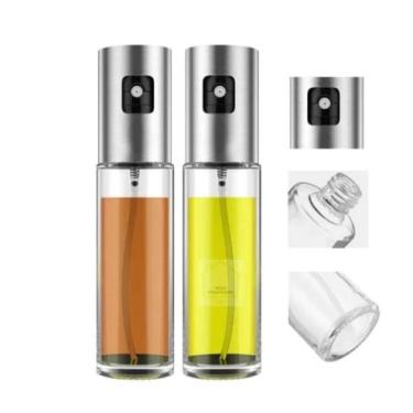 Imagem de Spray Pulverizador de Óleo e Vinagre, Garrafa Transparente com Tampa Prateada, 100ml, Plástico, 18cm, Para Cozinha e Saladas