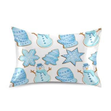 Imagem de Fronhas para cabelo biscoitos de inverno bonecos de neve Natal cetim padrão queen king fronha refrescante roupa de cama extra macia tamanho queen 76 cm x 50 cm