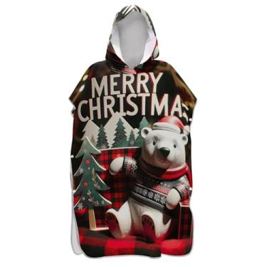 Imagem de Poncho de surfe para trocador adulto toalhas de banho com capuz absorvente masculino poncho com capuz árvore de urso de Natal