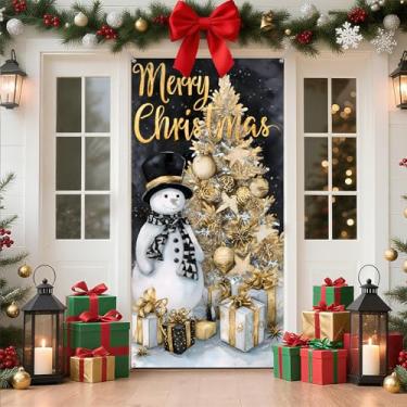 Imagem de AOHMPT Decoração de Natal para pendurar na porta, banner decorativo de poliéster, enfeite de Natal para festas internas e externas (JC0070-1M)