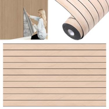 Imagem de Tcwhniev Painel de parede de ripas de PVC, adesivo autoadesivo à prova de som 3D para escritório doméstico (marrom claro, padrão espinha de peixe)