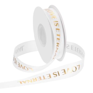Imagem de PATIKIL Fita de gorgorão personalizada, 2,5 cm x 1,5 m, fita de poliéster Love is Eternal para festas de fim de ano, decoração de casamento, embrulho de presente, branco brilhante
