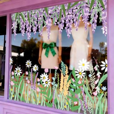 Imagem de AnyDesign 10 folhas adesivos florais para janela de flores de primavera pendurados roxos adesivos reutilizáveis de videira de glicínia decoração para festa, loja, casa, sala de aula