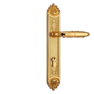 Imagem de PXNQMTJM Fechadura de porta de latão sólido moda europeia fechadura de porta de entrada dourada interior quarto painel de madeira fechadura com alça dourada (dourada)