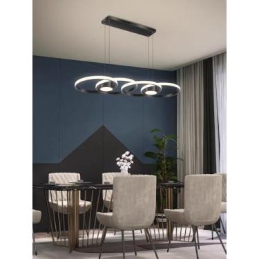 Imagem de Luminária pendente moderna em LED, estilo nórdico criativo, com 4 anéis de LED, dimerizável, com controle remoto, altura ajustável de 120 cm, ideal para sala de jantar, sala de estar, cozinh