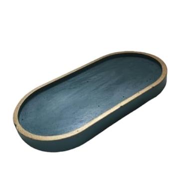 Imagem de Bandeja Decorativa Oval Multiuso | Marmorizado | Kit |Granilite | Porta Jóias | Acessórios | Porta Velas 17.5 cm x 9 cm para Casa Sala Quarto e Ambientes de Decoração Elegante(Green gold)