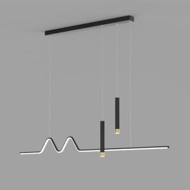 Imagem de Luminária pendente linear de 120 cm (47,2"), luminária suspensa de metal com foco tubular longo, lustre LED moderno - 36 W - 3 modos de cor, luminárias de suspensão decorativas para sala de