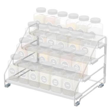 Imagem de Homakover Prateleira de temperos de 4 camadas para armário, organizador de temperos, suporte ajustável de profundidade para bancada, armário, despensa, prateleira de temperos (branco)