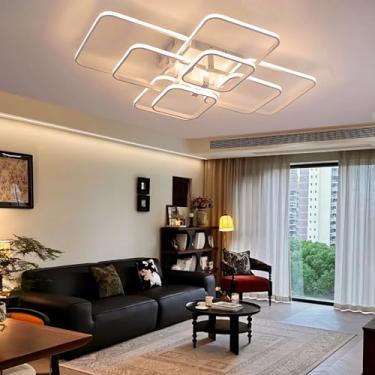 Imagem de Luminária de teto LED moderna para sala de estar, lustre quadrado de acrílico preto com 8 lâmpadas LED, 100 W, ideal para sala de jantar, quarto e corredor (branco, 8 lâmpadas)