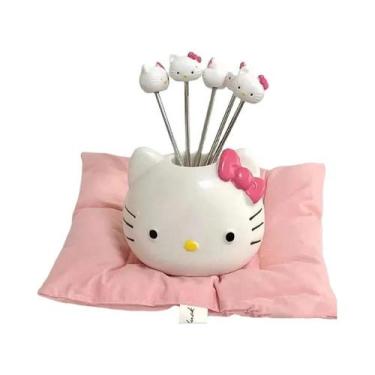 Imagem de Garfinhos De Fruta Hello Kitty Em Aço Inoxidável 304 Seguros Para Alim