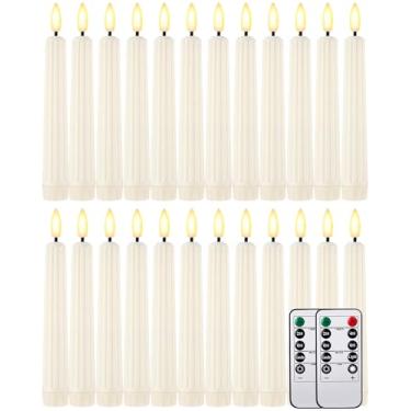 Imagem de Funtery 24 peças de velas afuniladas de LED sem chama de 16,5 cm com 4 temporizadores remotos operados por bateria, castiçais cintilantes a granel para decorações de casa de casamento de Natal (estilo