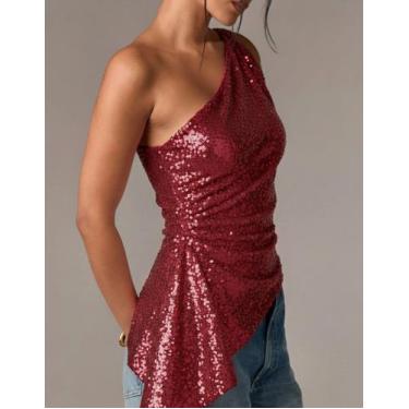 Imagem de Blusa Bata Feminina Assimétrica Regata Paetês Moda Blogueira Festa - S