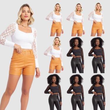 Imagem de Kit 10 Cropped Feminino Manga Longa Tule Poa Bolinha Casual Basico - S