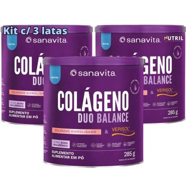 Imagem de Kit 3X Colágeno Duo Balance Sanavita Hidrolisado Verisol e Ácido Hialurônico para Pele e corpo-Unissex