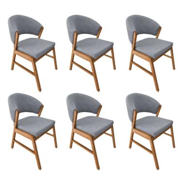 Imagem de Kit 6 Cadeiras De Jantar Madeira Maciça Débora Linho Premium Cerejeira;Cinza Linho