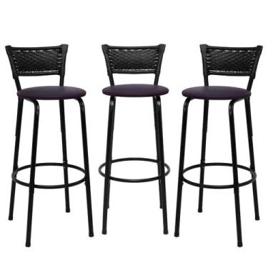 Imagem de 3 banquetas Conjunto Para Bancada Alta Cozinha Encosto Balcão American