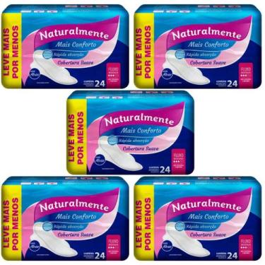 Imagem de Absorvente Naturalmente Gel Kit com 5 Pacotes 120 Unidades Conforto e 