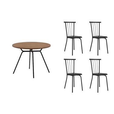 Imagem de Sala Jantar Mesa 1588 Aço 100cm + 4 Cadeiras 154 Preto/Freijo - Corano Preto - Carraro
