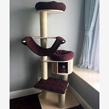 Imagem de U5GAAALPPQ9 Castelo grande multicamadas torre clim para gatos, árvore de sisal, placa de apoio para móveis, centro de atividades com bola de brinquedo, escalada para gatos e casa de ninho de gato (E)