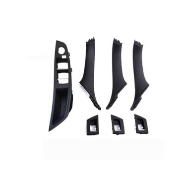 Imagem de Painel de interruptor da janela do apoio de braço da porta interior do carro dentro da porta puxar conjunto compatível com bmw série 5 f10 f11 f18 520i 523i 525i 528i 535i(One Hole Black Set)