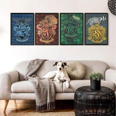 Imagem de Kit 4 Quadros Casas De Hogwarts 45X34Cm