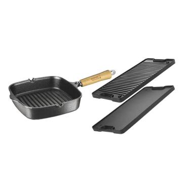 Imagem de Kit Chapa Dupla Face Alça De Ferro E Frigideira Cook Grill