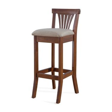 Imagem de Banqueta Alta Madeira Maciça Pontes Linho Off White/Imbuia