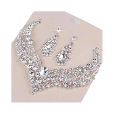 Imagem de Conjunto De Joias De Noiva Com Strass 3 Peças: Colar, Brincos E Acessó