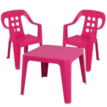 Imagem de Mesa Play Infantil 61 x 46cm Rosa com 2 Cadeiras de Plástico Infantil 