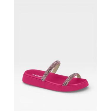 Imagem de Papete Moleca Flat Tiras Com Strass Calce Facil Cristal/Pink, Cristal,