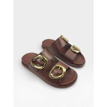 Imagem de Papete Slide Af Marrom Cafe Com Fivelas Douradas - ANA FLOR, Cafe, 36