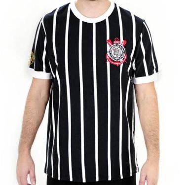 Imagem de Camiseta Corinthians Coimbra Listrado Masculino, Preto, Branco, G