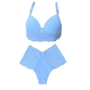 Imagem de Conjunto de lingerie plus size com bojo em microfibra e renda Sensual 
