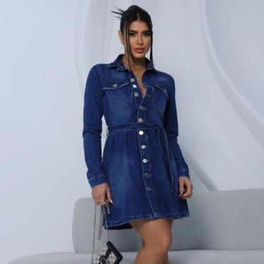 Imagem de Vestido Jeans Curto Com Manga Longa Feminino Revanche Chigara, M