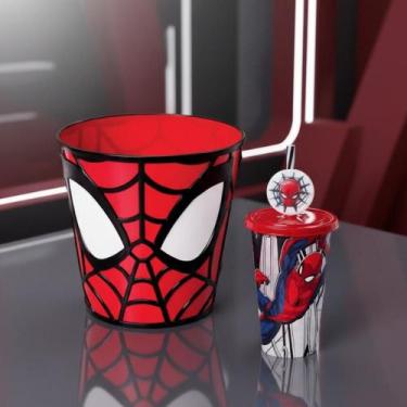 Imagem de Kit Balde de Pipoca Homem Aranha 3D 2 Litros Copos homem aranha Marvel
