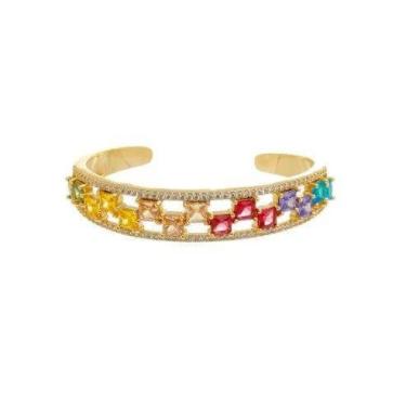 Imagem de Bracelete Colorido com Cravação Frontal Banhado a Ouro - Zircônias - V