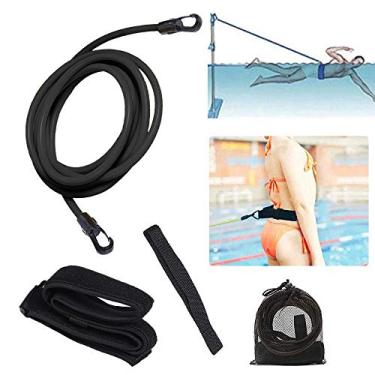 Imagem de Cinto de resistência de natação,cintos de treinamento de 3/4M,cinto elástico de resistência de natação Faixas de corda de natação para natação estacionária,equipamento de piscina para adultos-Preto
