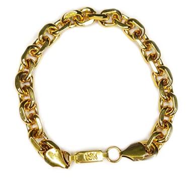 Imagem de Pulseira Masculina Aço Banhado a Ouro Grossa