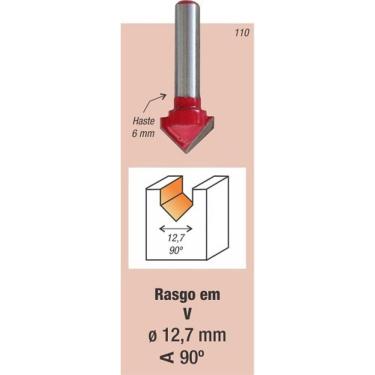 Imagem de Fresa Tupia Ranhura Tipo V 90graus Haste 6mm