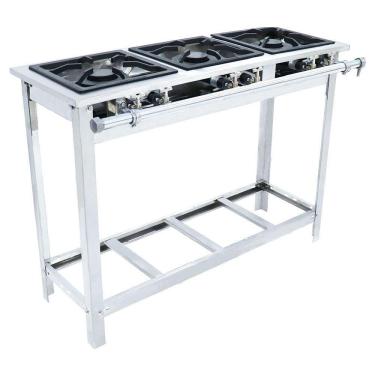 Imagem de Fogão Industrial Venâncio 3 Bocas Duplas a Gás Baixa Pressão Inox com Pé EI3D3P